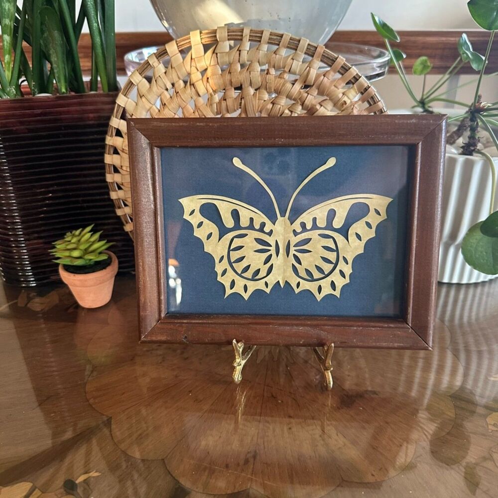 Vintage Scherenschnitte Framed Butterfly, German Cut Paper Folk Art, Signed